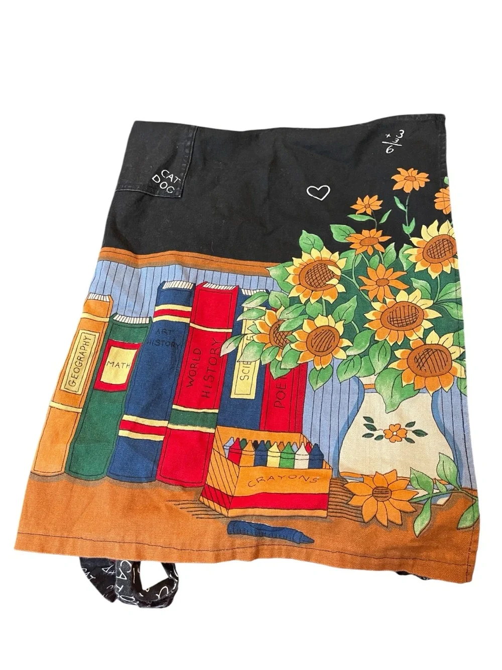Vintage Teacher Apron Books Apple Print Front Pocket Adjustable